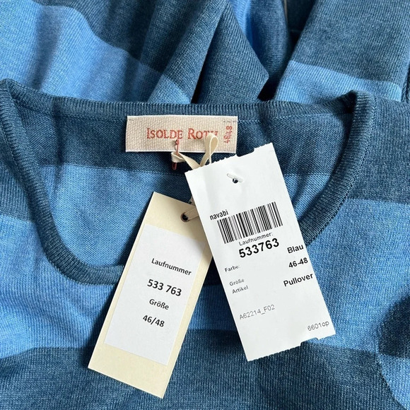 Isolde Roth Germany Blue Knit Stripped Polka Dots 3/4 Sleeve NWT - Picture 6 of 8